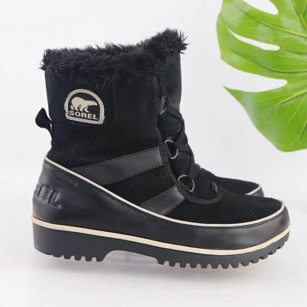 Sorel Womens Tivoli II Snow Boots Size 8 Waterproof Black Suede Lace Up Booties